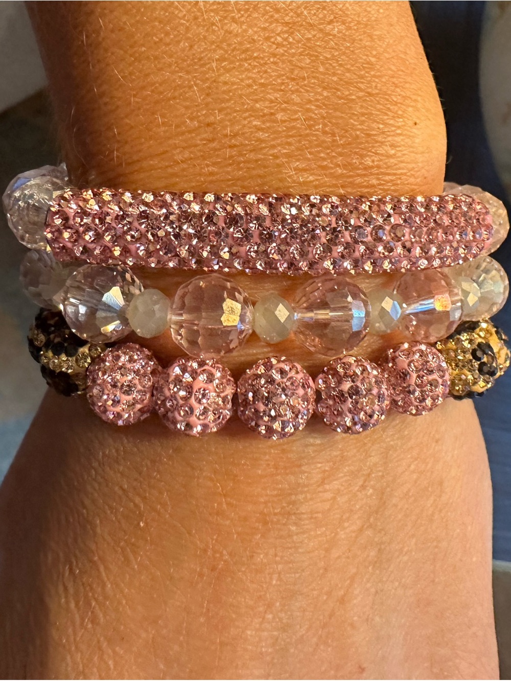 Erimish Pink Crystal & Clear Beaded Stretch Bracelet Stack